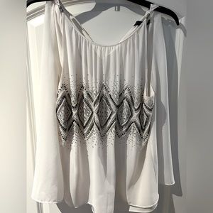 WHBM Sleeveless White Layered Blouse With Triangle Beaded Detail - Size Medium